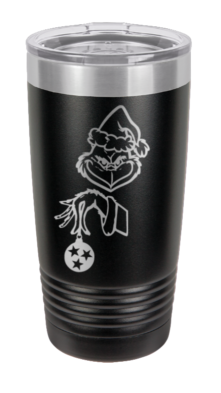 Grinch with Ornament Laser Engraved Tumbler (Etched)
