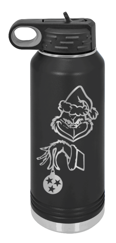 Grinch with Ornament Laser Engraved Water Bottle (Etched)