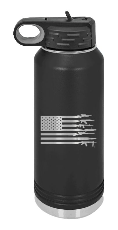 Gun Flag Laser Engraved Water Bottle (Etched)