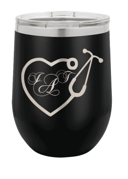 Stethoscope Heart with Monogram Laser Engraved Wine Tumbler (Etched) - Customizable