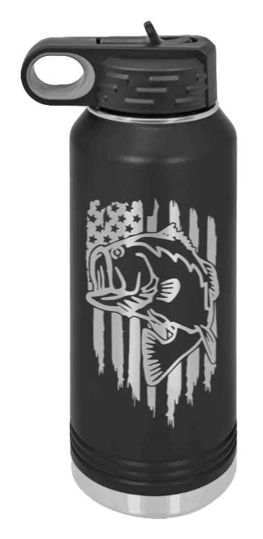 Bass - American Flag Laser Engraved Water Bottle (Etched)