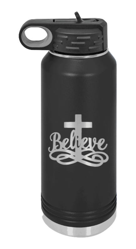 Believe with Cross Laser Engraved Water Bottle (Etched)