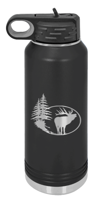 Elk and Trees Laser Engraved Water Bottle (Etched)
