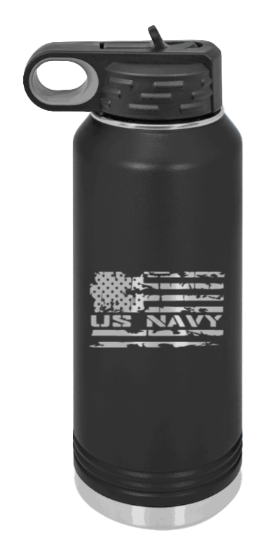 Navy Flag Laser Engraved Water Bottle (Etched)