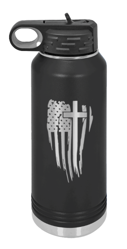 Cross Flag Vertical Laser Engraved Water Bottle (Etched)