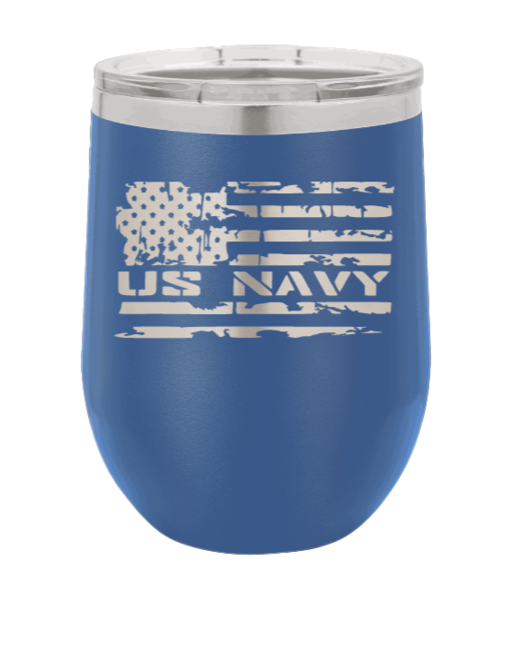 Navy Flag Laser Engraved Wine Tumbler (Etched)