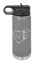 Load image into Gallery viewer, Stethoscope Heart with Monogram Laser Engraved Water Bottle (Etched) - Customizable

