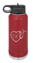 Load image into Gallery viewer, Stethoscope Heart with Monogram Laser Engraved Water Bottle (Etched) - Customizable
