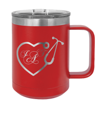 Load image into Gallery viewer, Stethoscope Heart with Monogram Laser Engraved Mug (Etched) - Customizable
