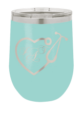 Load image into Gallery viewer, Stethoscope Heart with Monogram Laser Engraved Wine Tumbler (Etched) - Customizable
