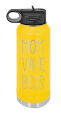 Load image into Gallery viewer, Mom Wife Boss Laser Engraved Water Bottle (Etched)
